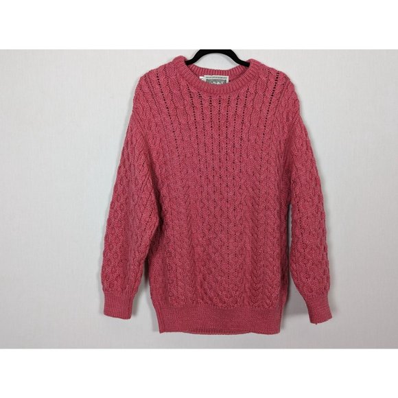 Aran Sweater 100% pure new wool‎ crew neck pink made in Ireland thick sweater S - Picture 6 of 7